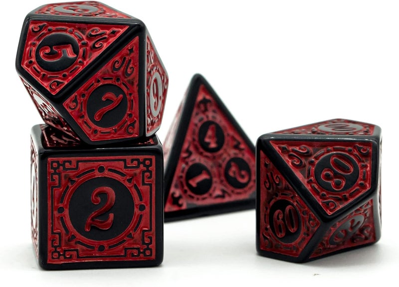 Poludie مجموعة نرد DND - نرد متعدد الأوجه (7 قطع) مع حقيبة نرد جلدية لألعاب تقمص الشخصيات Dungeons and Dragons (أحمر مع حواف سوداء) - Image 4